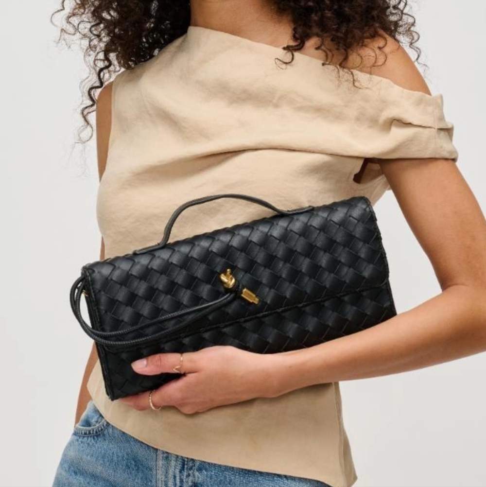 Elegant Black Woven Clutch